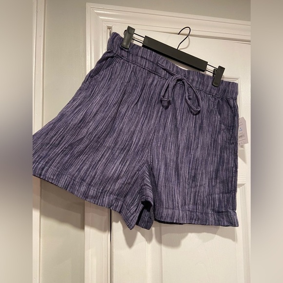 NWT Time & Tru Size S Blue Linen Blend Comfy Pull On Drawstring Shorts Pockets - Picture 4 of 16